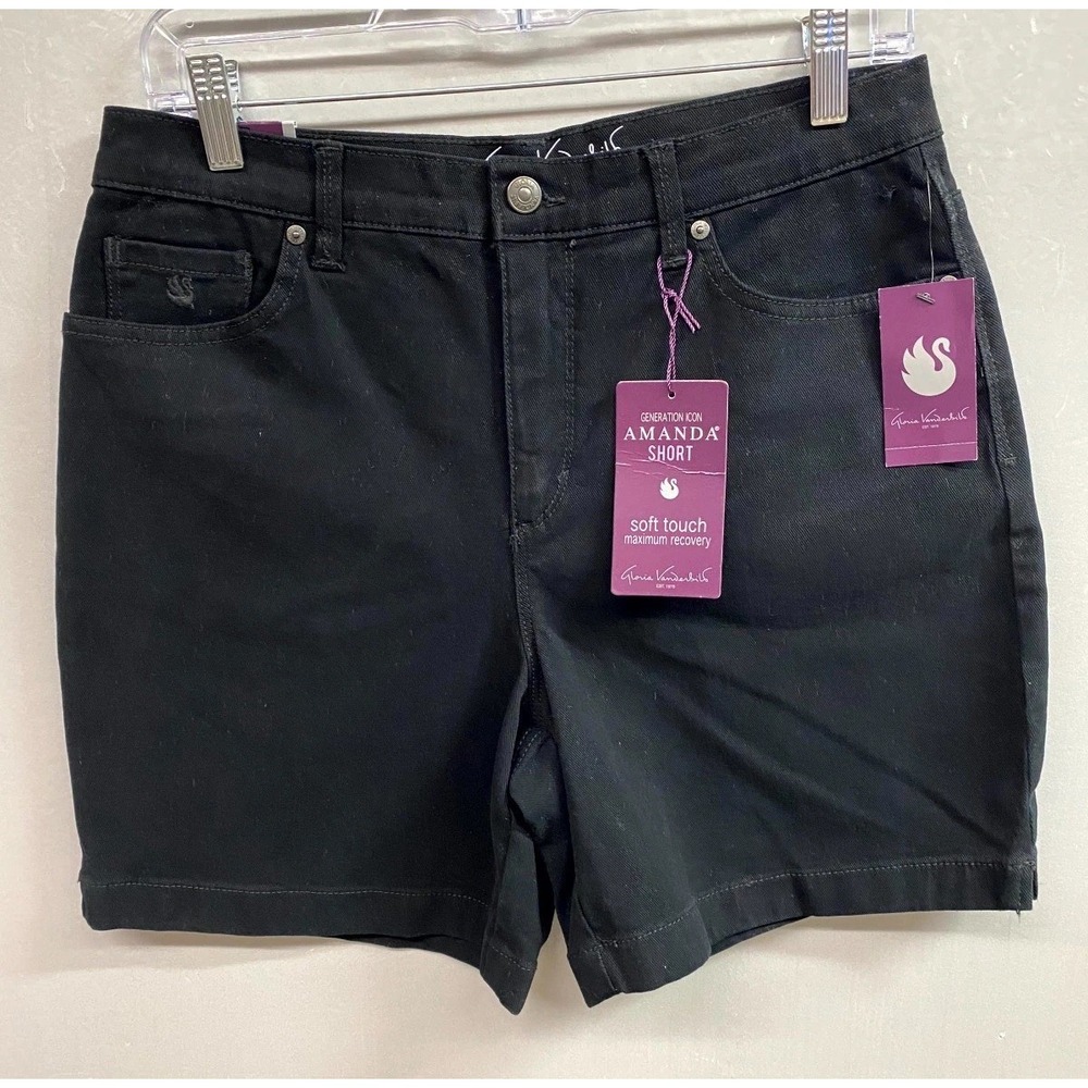Gloria Vanderbilt All Around Slimming Effect Amanda Shorts Women 8 Black Cotton
